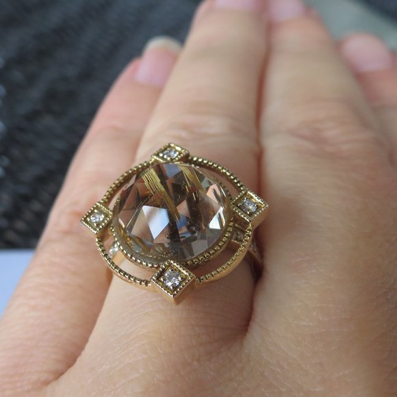 Natural Rutilated Quartz, Diamonds 18K Yellow Gold "My Spiritual Compass Ring - Picture 5 of 17